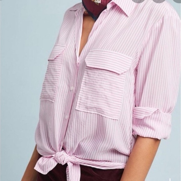 Anthropologie Tops - Anthropologie - Maeve Pink And White Stripe Button Down Lightweight Blouse SZ XS